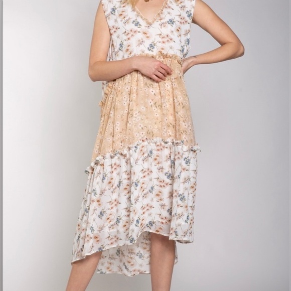 NWOT POL Floral Midi Dress High Low Hem Size Small Oversized - Picture 3 of 8